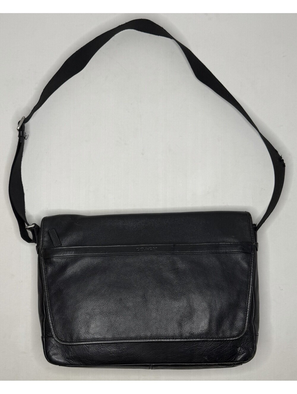 Vintage Coach Black Leather Messenger Shoulder Bag